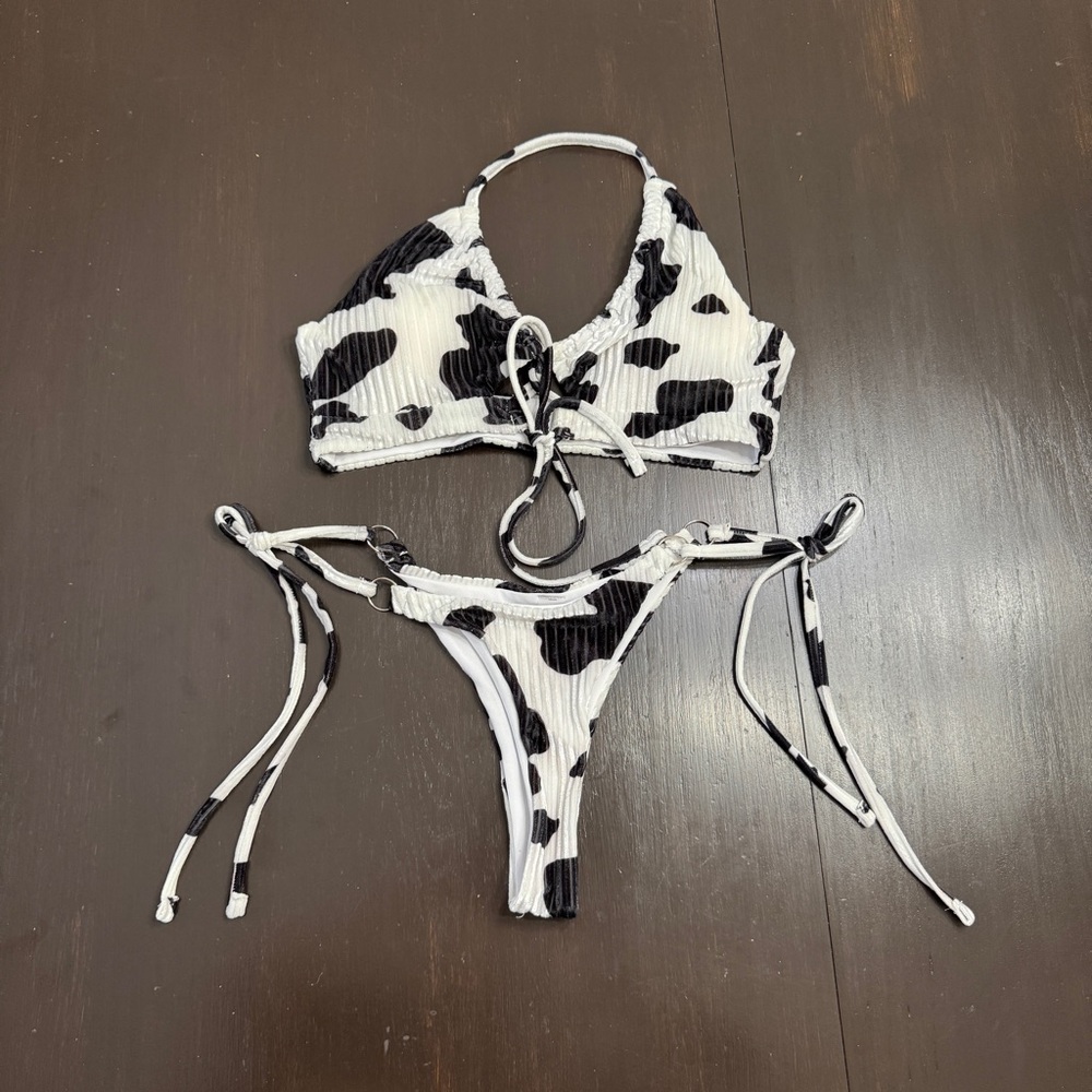 Cow Print Velvet Bikini